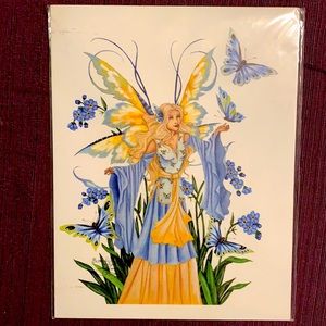 Amy Brown Matted 1999 Butterfly Queen Print In Plastic Rare 8.5” x 11”